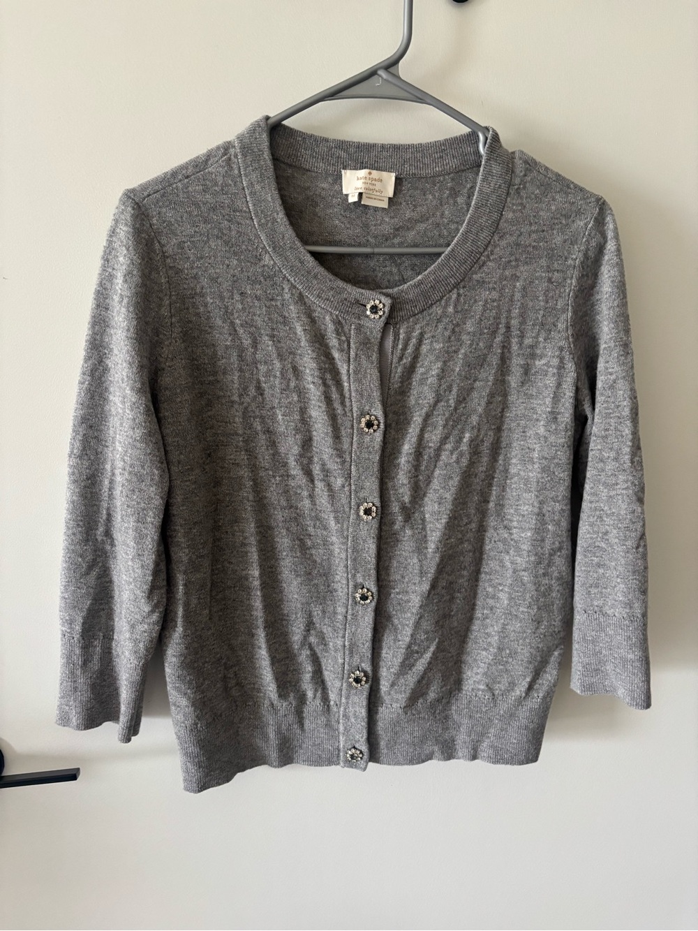Kate Spade New York Gray Wool & Cashmere Jeweled Button Cardigan Size M - Picture 2 of 11